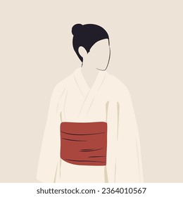 Japanese man in traditional clothing. Young boy in kimono. Minimalistic style illustration.