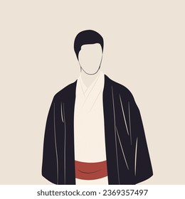 Japanese man in traditional clothing. Young boy in kimono. Minimalistic style illustration.
