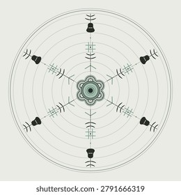 Japanese Mandala Wave and Arrow Feather Celadon Green