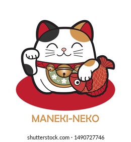 Japanese maneki neko. Lucky cat illustration. Cute cat vector..