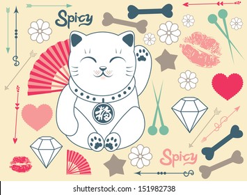 japanese maneki neko (lucky cat) pattern