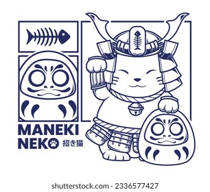 Japanese Maneki Neko Lucky Cat illustration t shirt design