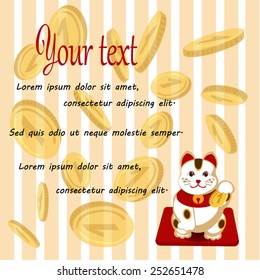 Japanese maneki neko on money background
