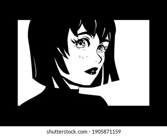 Japanese Manga Comic page concept with Anime female character with big eyes and short hair. Trendy vector illustration in pixel art style. T-shirt or poster print design.