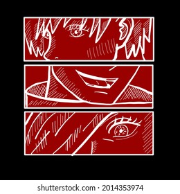 Japanese manga face T-shirt japan vector print. Anime poster. Manga face japanese or korean retro character style.