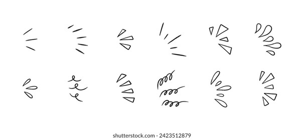 Japanese Manga line elements set for character emotion. Doodle icons isolated on white background.