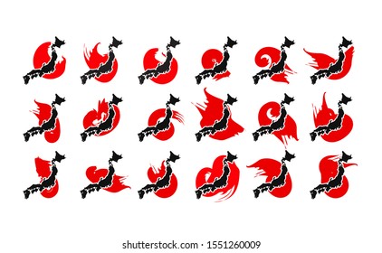 Japanese map with red brush stroke, red paint stroke background