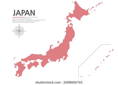 a Japanese map with a red dot pattern on a white background