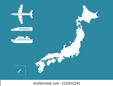 Japanese map: ship and airplane and train icon