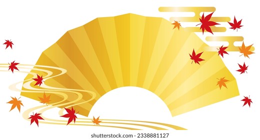 Japanese maple and golden fan, autumn background illustration, vector illustration