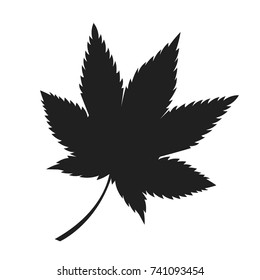 Japanese Maple Leaf Black Silhouette Autumn Fallen Object Vector In Realistic Design Isolated On White. Fall Foliage Element, Dark Leafage Vector