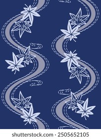 Japanese Maple Leaf River Vector Seamless Pattern