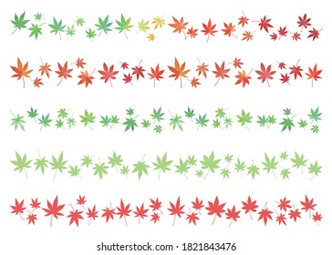 Japanese maple leaves. Red leaves. A set of 5 kinds of materials. Watercolors and one color. Green to red gradation.