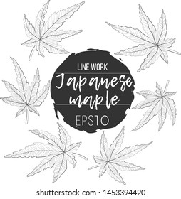 Japanese maples leaves hand draw sketch collection. outline set of leaf.