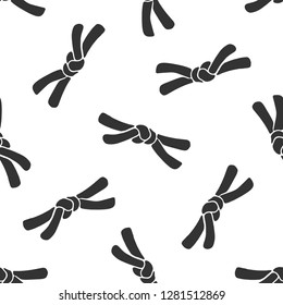 Japanese martial art seamless pattern with black sport budo belts on white background. Monochrome graphic texture for textile print
