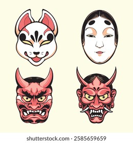 Japanese mask character vector art