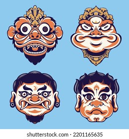 japanese mask character vector set 