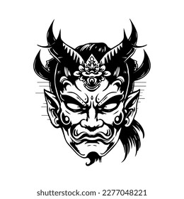 japanese mask line art hand drawn illustration
