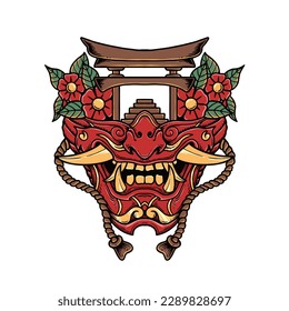 Japanese Mask Tattoo Illustration Vector Design