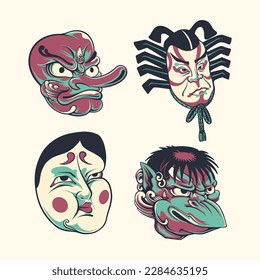 Japanese mask vector art set