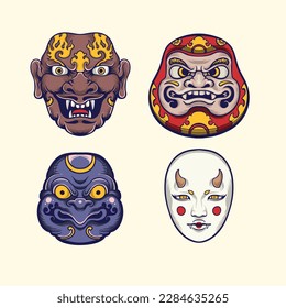 Japanese mask vector art set