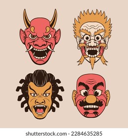 Conjunto de arte vectorial de máscara japonesa