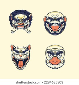 Japanese mask vector art set