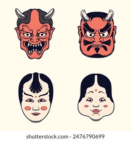 Japanese mask vector art set