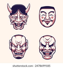 Japanese mask vector art set