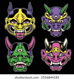 Japanese mask vector art set