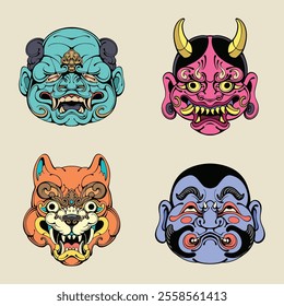 Japanese mask vector art set