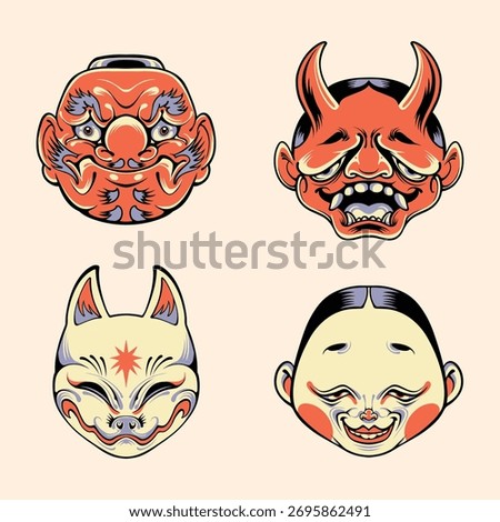 Japanese mask vector art set