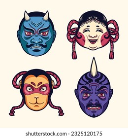 Japanese mask yokai vector art
