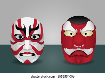 Japanese masks Tengu and Fierce god,paper art work design,vector