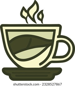 Icono de color matcha japonés Ilustración de una Tea Cup con 4 hojas