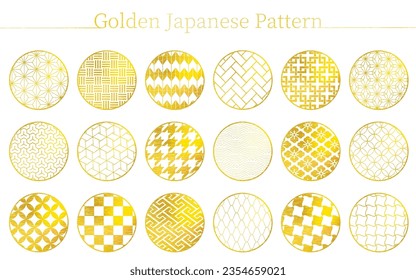 Japanese material, 18 Japanese patterns in gold (with Japanese textures), Vector Illustration