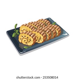 Japanese meal with tofu  and soy. Hand drawn Illustration. Ukraine
