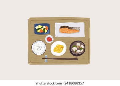  Japanese Meals at Home, vector illustration in hand drawing style. 