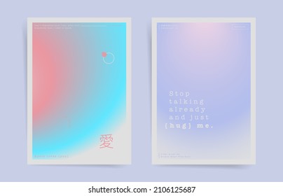 Japanese meaning    love  Gradient aesthetic art modern poster cover design  Brochure template layout and blur romantic aura blue gradient  Digital vector notebook book contemporary background 
