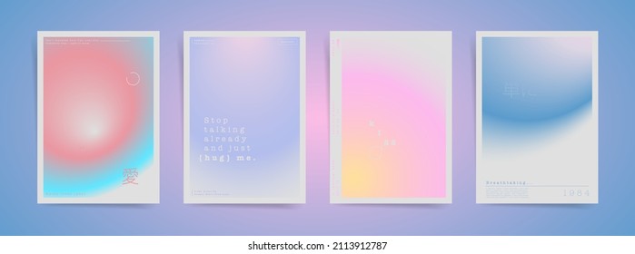 Japanese Meaning - Love, Simple. Romantic Aesthetic Art Modern Poster Cover Design. Brochure Template Layout With Girlish Nude Minimal Gradient. Vector Pink Faded Abstract Background.
