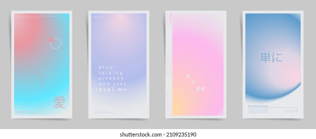 japanese meaning    love  simple  Social media story post template and modern smooth gradient  Gradient aesthetic stories template design set for poster  social media post   promo banners  Vector 