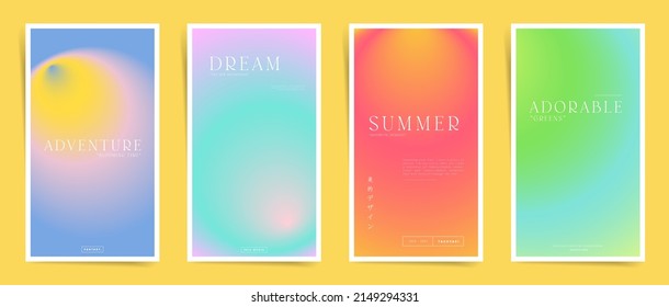 Japanese means - Aesthetic design. Summer gradient blurred frames cover template design set for poster, decorative interior placard, social media posts and stories. Duotone vector modern art.	