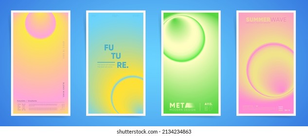 Japanese means - Futuristic gradient. Space spring neon vertical stories, gradient cover template design set for poster, stories banner. Blurry circular gradient vibrant dynamic post. Aesthetic vector