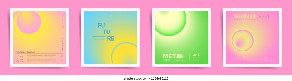 Japanese means    Futuristic gradient  Space spring neon gradient cover square template design set for poster  social media post   aesthetic album  Blurry circular post  Vector business spring kit 