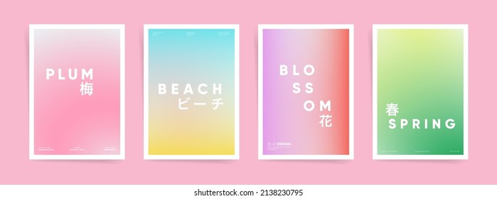 Japanese means    plum  beach  blossom  spring  Holographic gradient blurred poster cover template design for banner  brochure  Blurry futuristic modern gradient post  Vector aesthetic spring kit 	