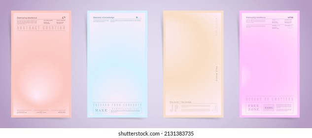 Japanese Means - Typography And Gradation. Plain Spring Vertical Stories, Gradient Cover Template Design Set For Poster, Social Media Post And Stories Banner. Blurred Pale Gradient. Aesthetic Vector.