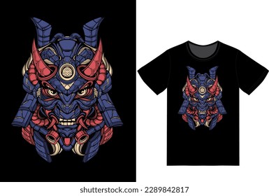 JAPANESE MECHA SAMURAI HEAD ILLUSTRATION