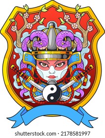 japanese medieval samurai girl, logo design