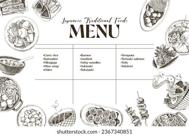 Japanese menu with traditional dishes