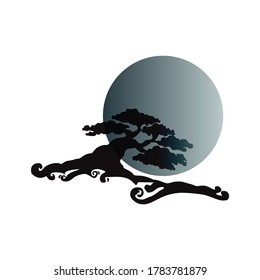 Japanese Mini Small Plant Tree, Oriental Bonsai Art,   Silhouette logo design vector